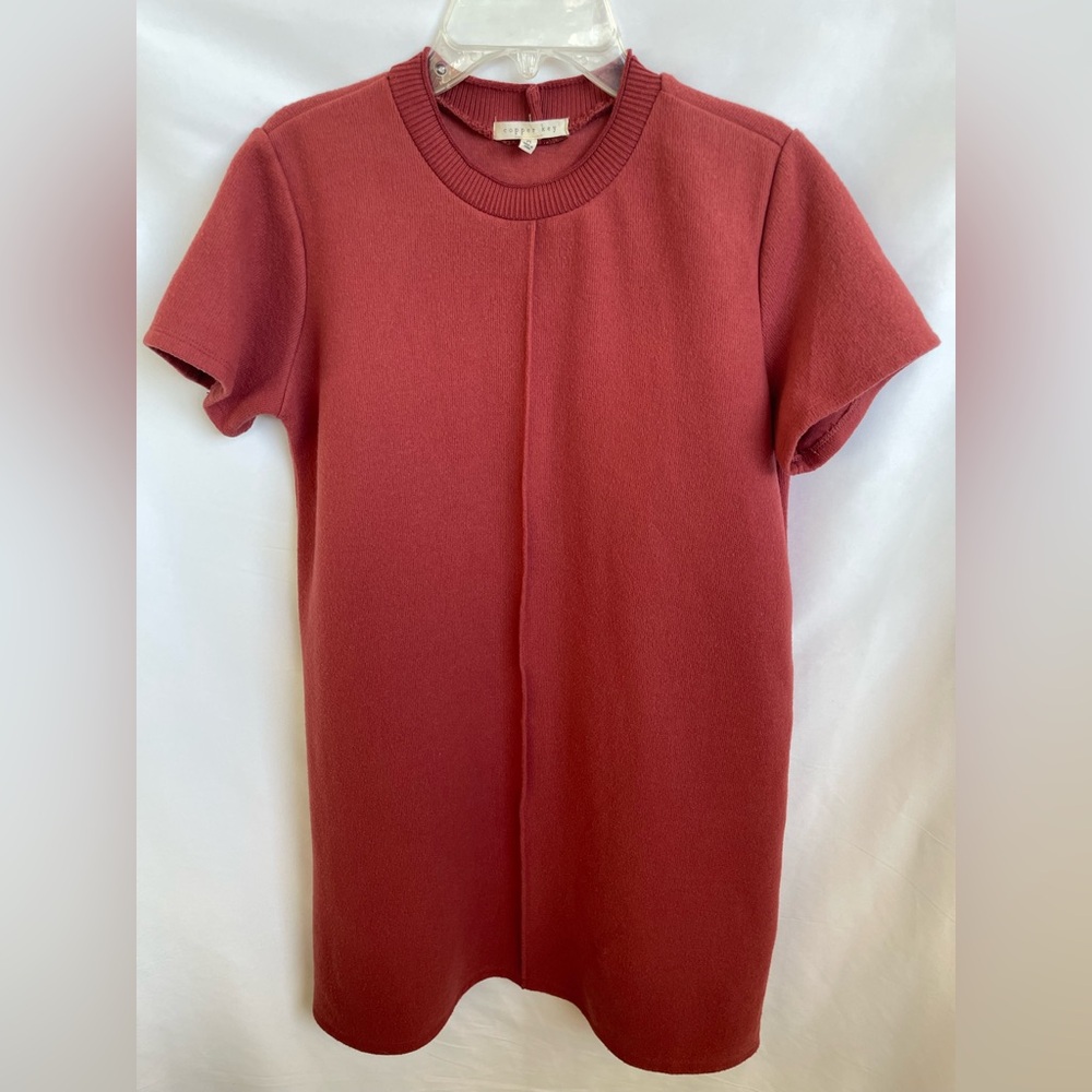 Copper Key Knit T-Shirt Dress mauve Short Sleeve Casual Shift Dress Size medium